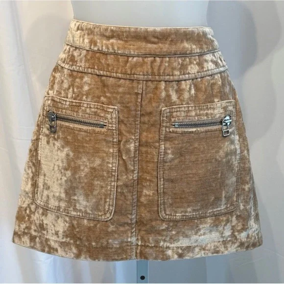 Free People Dust To Dust Crushed Velvet Tan Mini Skirt Festival size 2 - Picture 2 of 12
